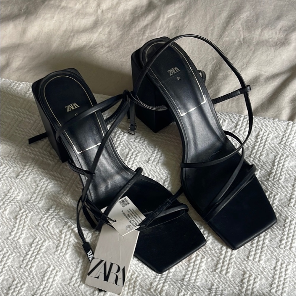 Zara Black Strappy Women's Heels